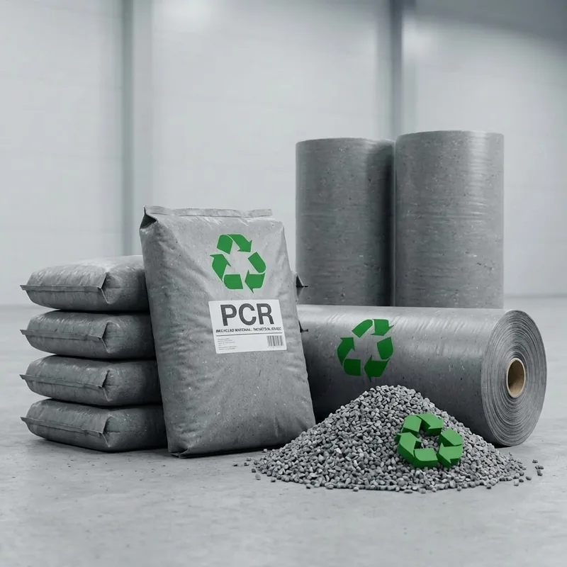 PCR plastic packaging made from post consumer recycled plastic materials